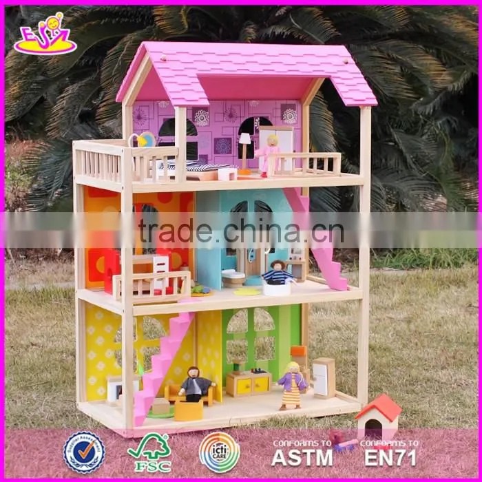 2017 new design pink pretend play toy wooden american girl doll house W06A170-S