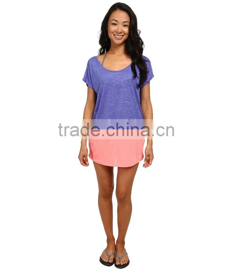 Wholesale Swimwear Manufacturer Color Block Design Cover-Ups Top 100% Polyster Tunic Beach Bikini Cover-ups Beachwear Women