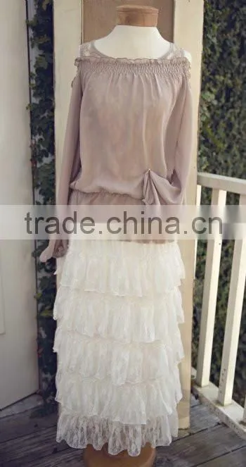 50s Skirt Extender Woman's Romantic Layered Crochet Tulle lace Skirts In Off White / Black