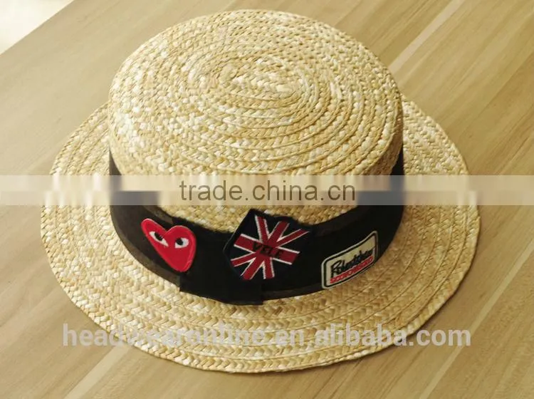 Summer Fashion Custom Union Jack Flag Embroidery Straw Bowler Hats China Factory