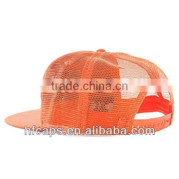 Spring orange custom enbroidery 5 panel trucker mesh cap and hat