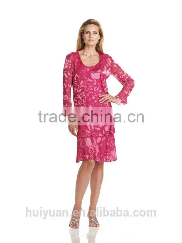 3 colors long sleeve knee length mother party dress