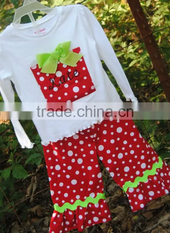 Christmas polka dot present outfit with Monogram shirt and Ruffle pants
