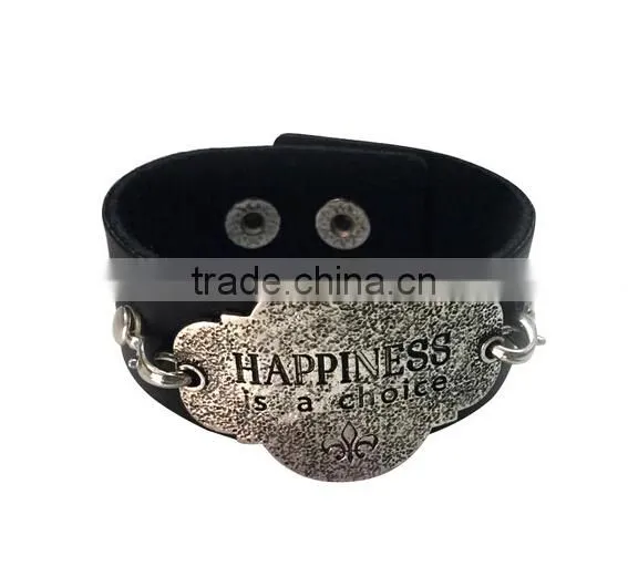 Custom words charms leather bracelet,antique men leather bracelets,stylish leather wristband
