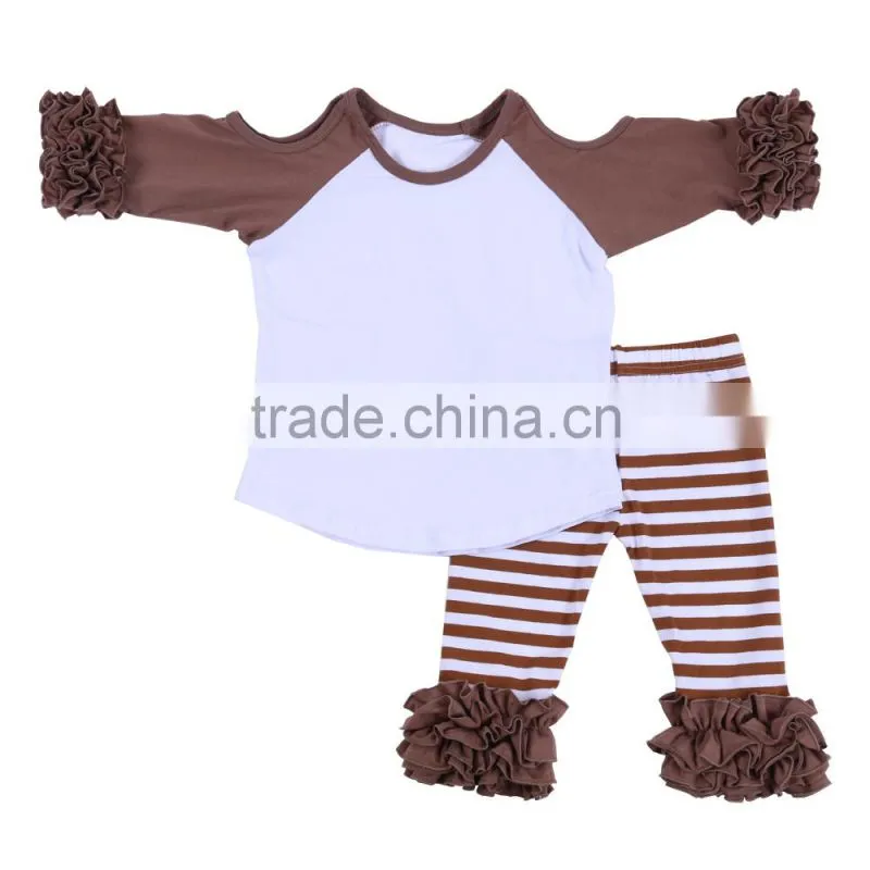 Kaiyo high quailty cotton icing sleeve ruffle pants baby clothing set kids clothes boys