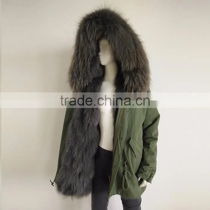 Myfur Winter Men's Fur Parka with Detachable Fur Lining and Raccoon Fur Hooded