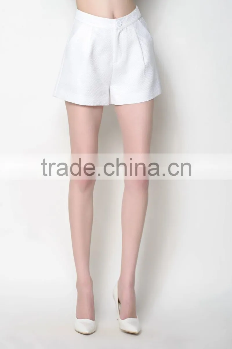 high fashionable 2016 latest high waist casual white shorts women with pockets