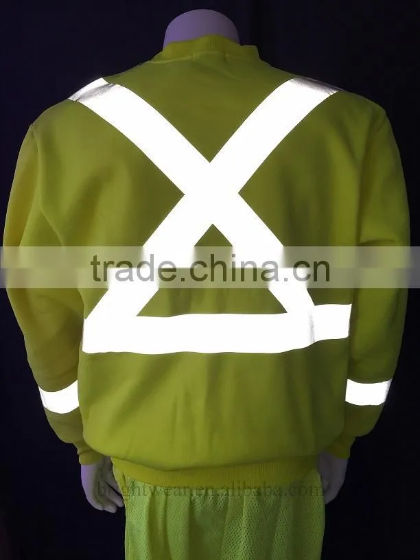 80% polyester 20% cotton fleece hi vis safety sweatshirt with heat-applied reflective tape meet CSA Z96 requirement