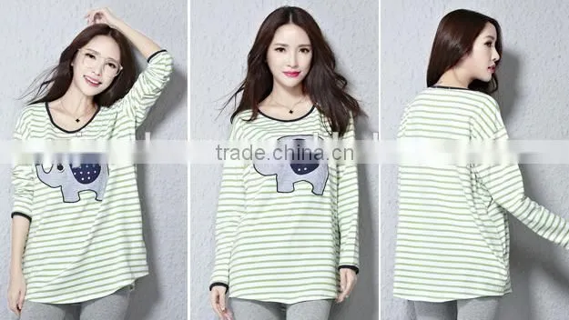 Autumn T-shirt, maternity T-shirt, big size T-shirt, long sleeve stripe T-shirt