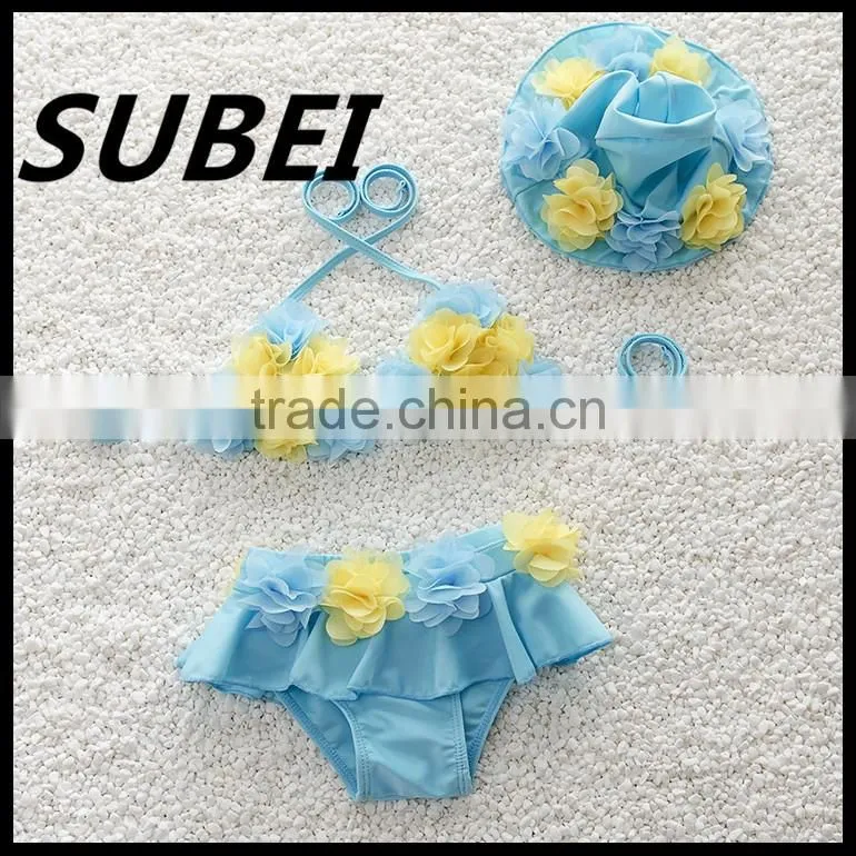 2016 new Korean children swimwear girls swimwear bikini swimsuit baby baby with a waterproof cap