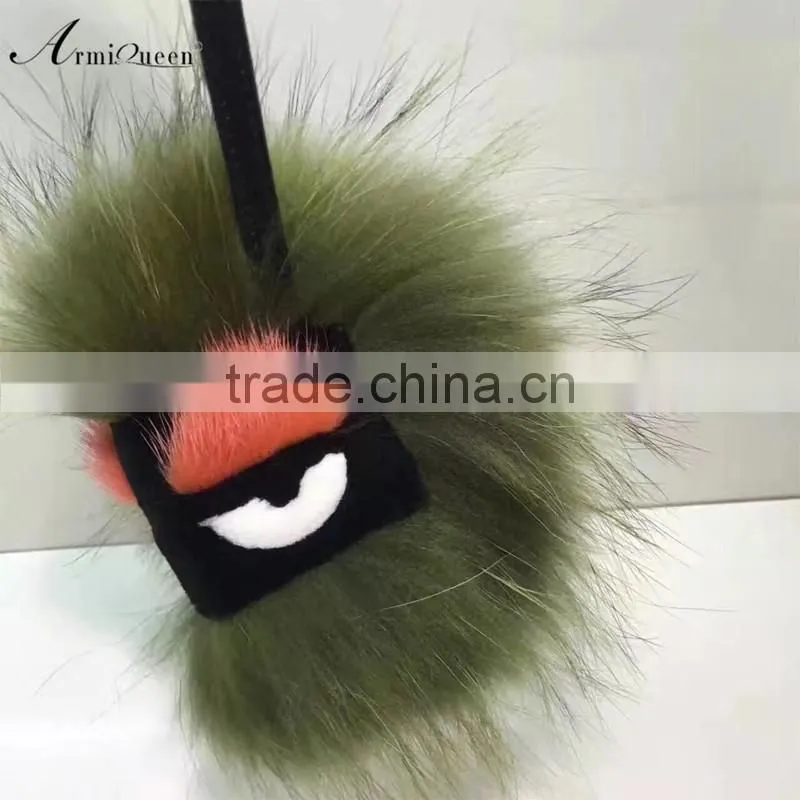 Raccoon pendant lovely little monster raccoon fur pom pom keychain