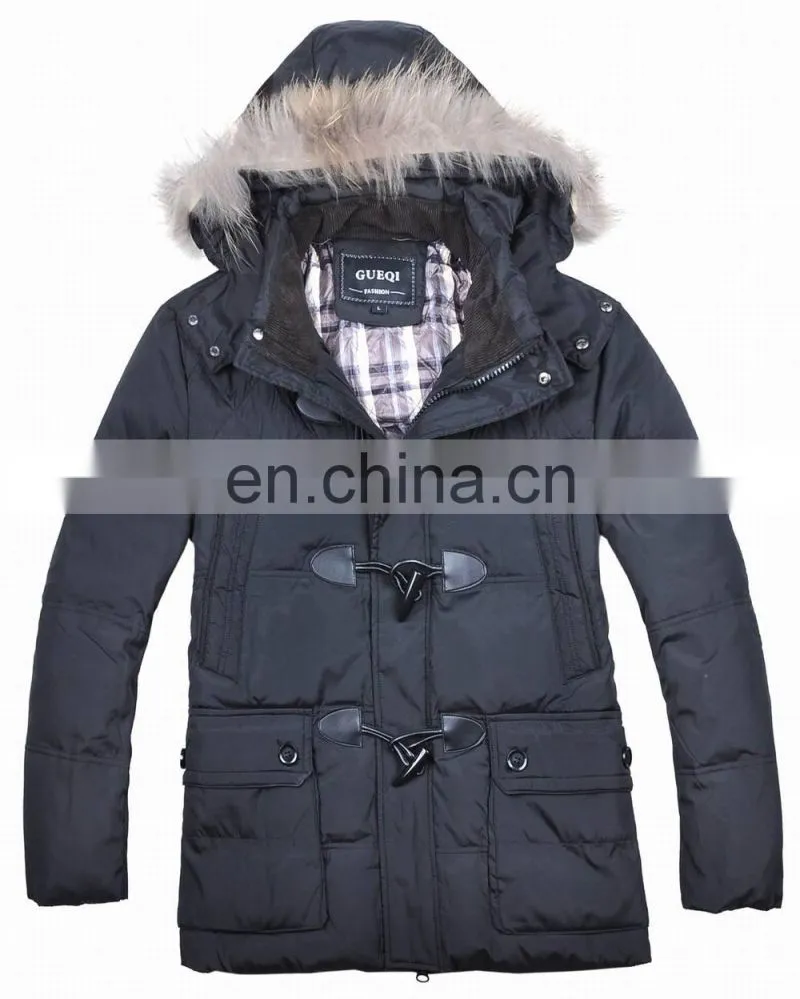 fashion mens winter fur hood cow buckle down padded lo