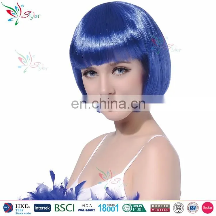 Styler Brand women 10 inch straight bob party hair wig halloween short black wig
