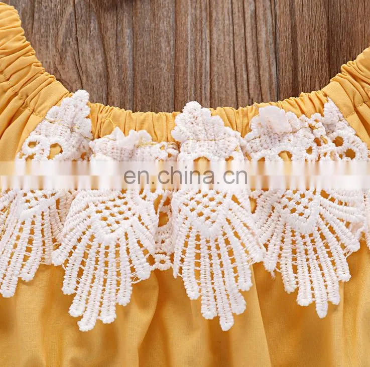 Hot Sale Wholesale Baby Clothes Yellow Plaid Lace Ruffle Baby Romper