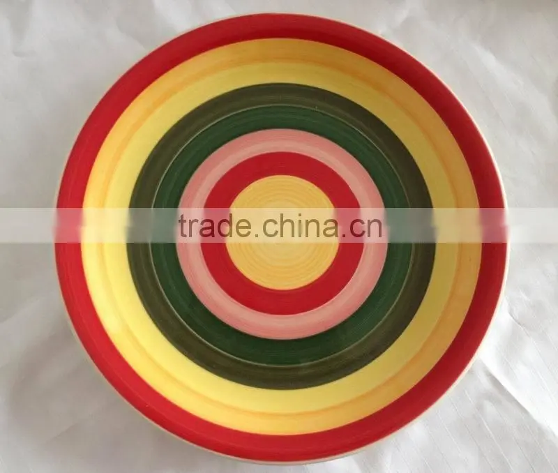 rainbow color band stoneware handpainted dinner plate