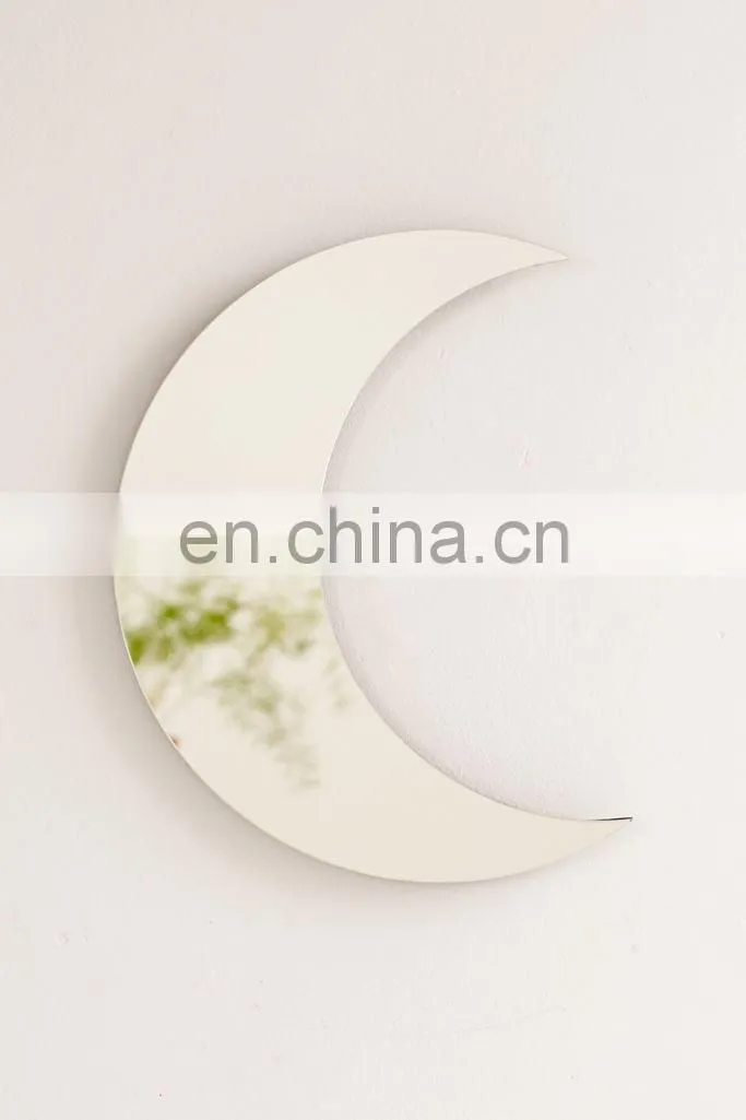 Decorative glass round Moon mirror with stand shelf for home table makeup mirror