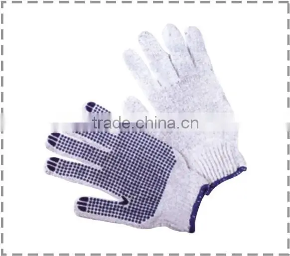 Slid resistant Cotton knitted PVC dotted work gloves with PVC dot LG014