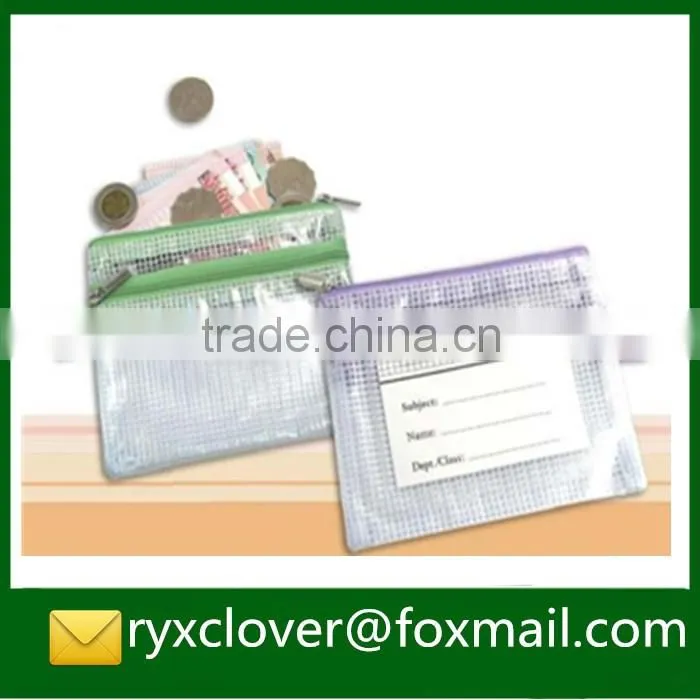 PVC waterproof grid zip document bag/pencil bag