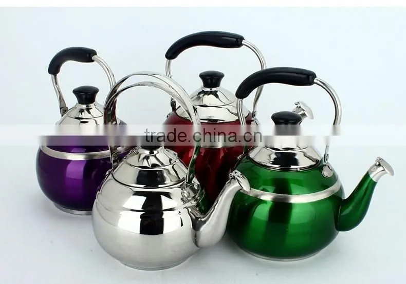 201 stainless steel kitchen cooking whistling kettle with funnel/ colored tea kettle/ water jug