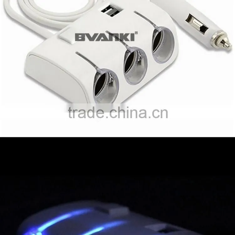 New Factory Price 3 Sockets Car Cigarette Lighter DC Power 12V 24V Car Cigarette for iPhone usb car charger with Dual USB Ports