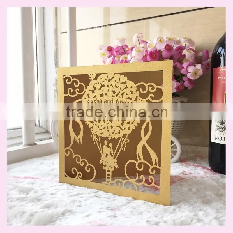 Most popular lover and ballon style custom names and size on wedding invitation card can have RSVP printing invite card