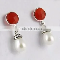 Real Natural Stone Pearl_Kyanite 925 Sterling Silver Earring, Fresh Silver Jewelry, Gemstone Silver Jewelry