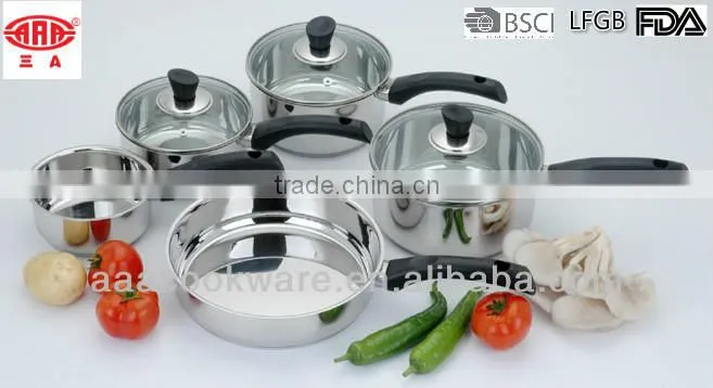 Glass Lid 304 Stainless Steel pan set with bakelite handle