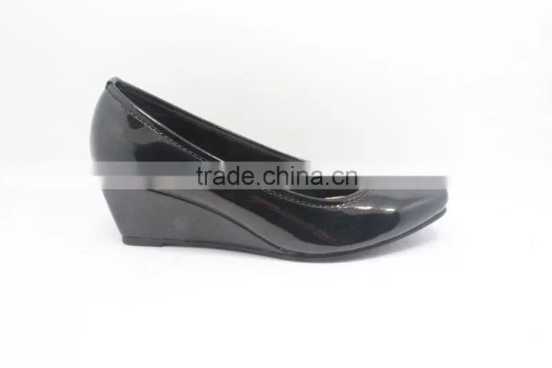Patent PU black shoes square toe wedge women shoes