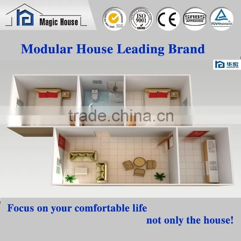 Fireproof and earthquake proof SABS and SGS Prefab Home Kits with foamed cement board