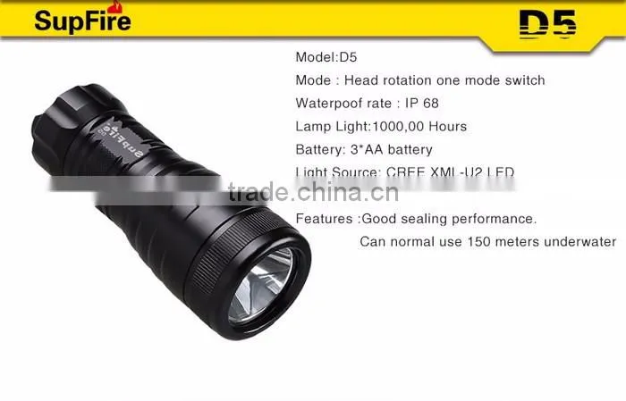 Supfire D5 diving flashlight led torch waterproof IP68