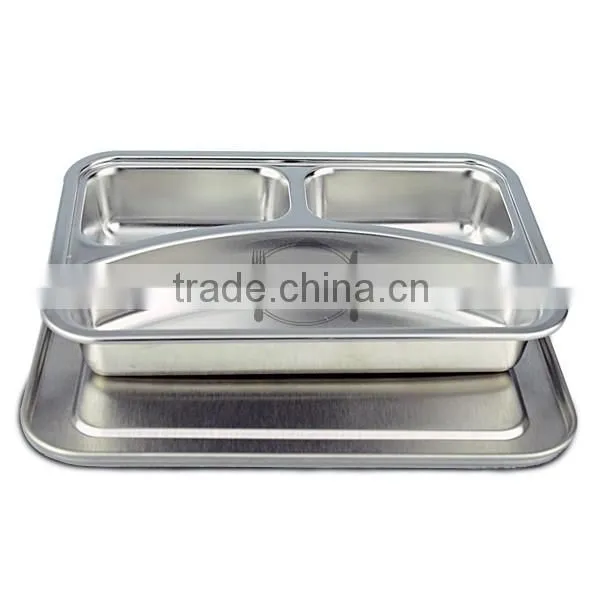 Metal 201 Stianless steel 3 compartment Bulk Dinner Food Tray