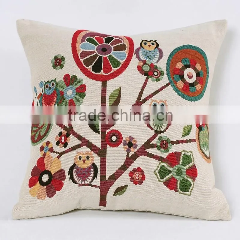 2016 Cute Owl Bird silkscreen polyester fabric square custom cushion pillow