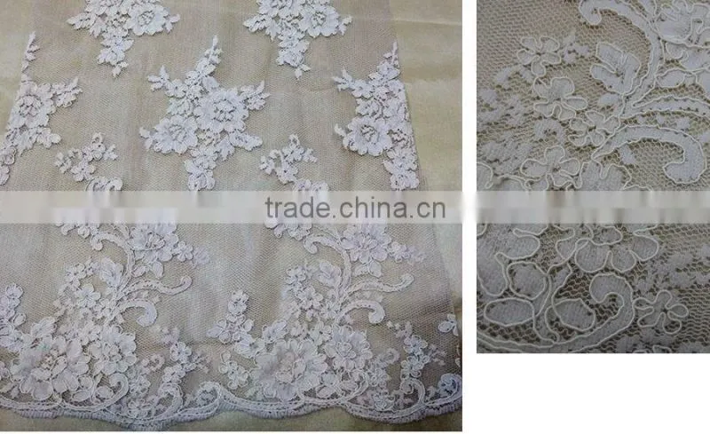 Wholesale white bridal embroidered tulle lace fabric
