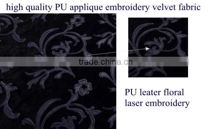 High quality PU leather floral applique embroidery african velvet lace fabric for lady garment