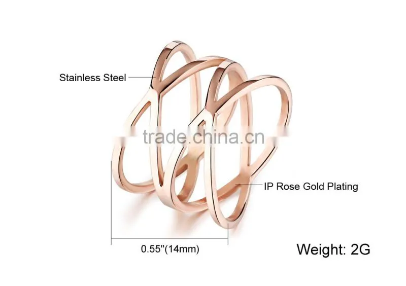 Wholesale Fashion Jewelry 18K elegant design rose gold light weight gold ring for ladies
