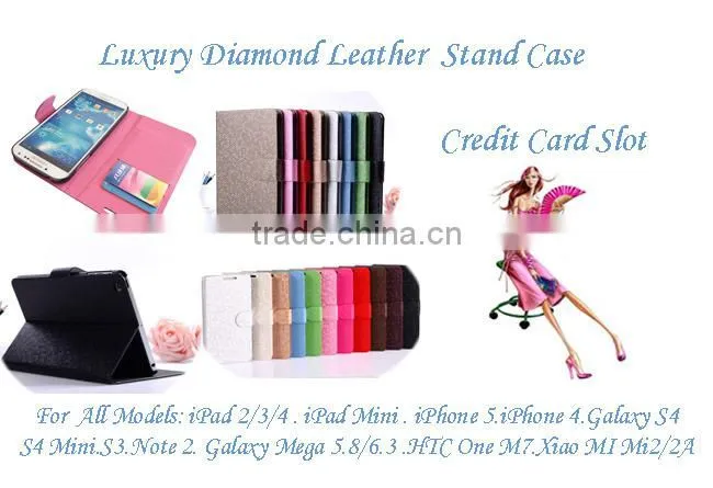 High Quality Diamond Leather For iPad Mini Leather Case Cover.Folio Leather Wallet Case for iPad Mini 7.9 inch.WHTS003