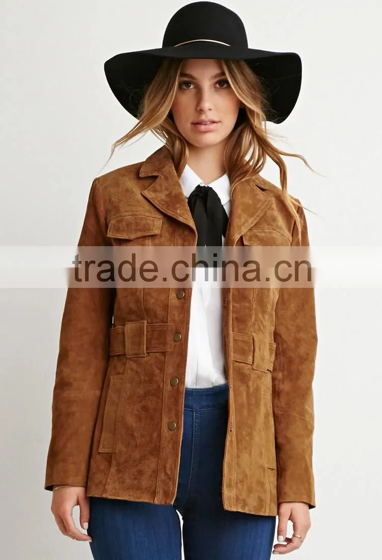 Woman suede leather jacket brown color