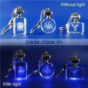 Wholesale 3d laser engraved cube crystal led keychain/key rings/keyholder for promotion gift