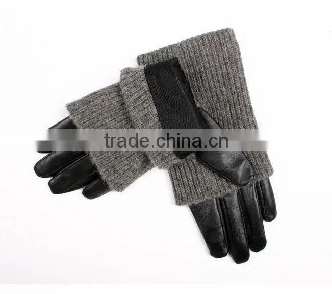 ladies chrome long black leather driving gloves
