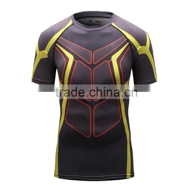 2016 New Design Online Wholesale Shop Gym Fintess Sport Printing T Shirts Fast Drying Fitness GYM Base Layer Tops