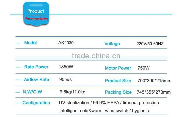 HEPA filter UL certificated automatic high speed jet hand dryer for public toilet