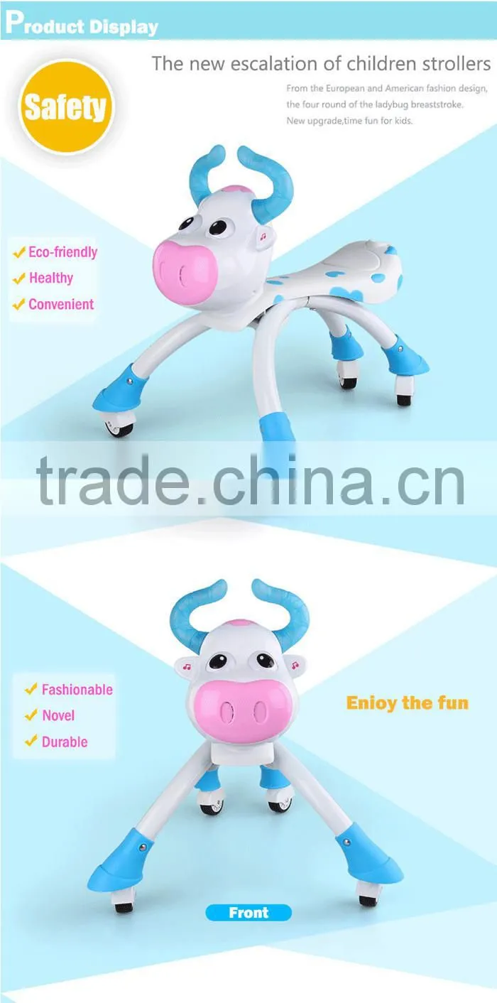 updated version blue & pink lovely cow baby walking car with wheels electric kids ride on car animals