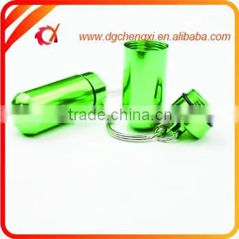 2016 Hot Sale Green Round Bottom Waterproof Pill Box With Keyrings,Earplug Storage Bottle