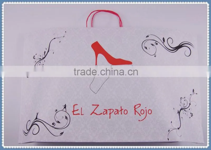 2016 New style white kraft paper bag with red twisted patch handle for shoes