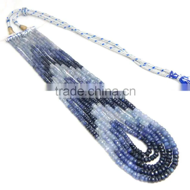 Natural Shaded Blue Sapphire Roundel Faceted Beads