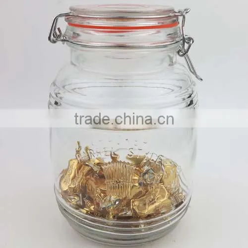 Big Capacity Glass Storage Jar with Glass Lid, Glass Hermetic Clip Jar, Glass Cookie Jar