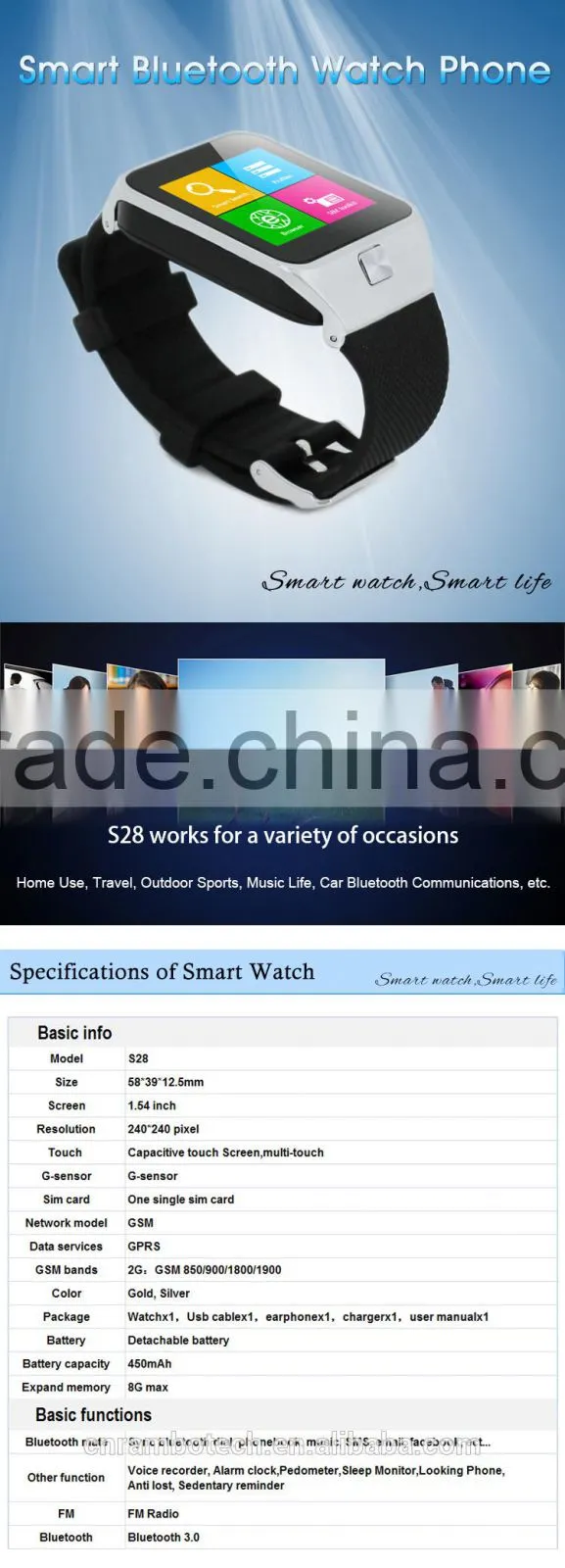 high quality android bluetooth watch wrist for sport