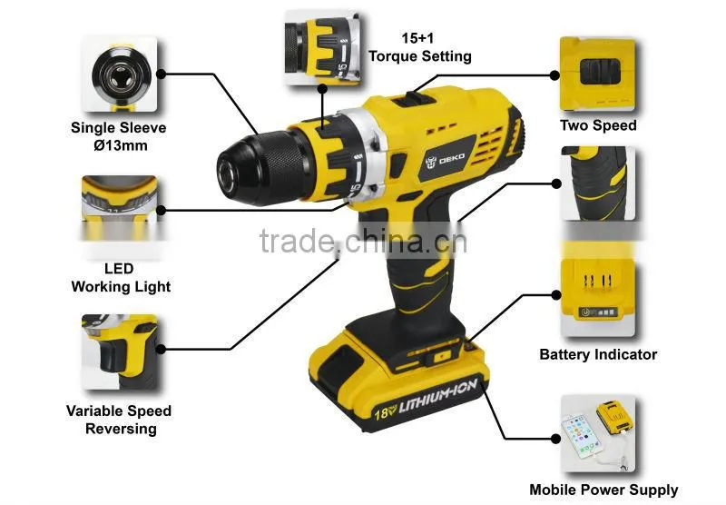 18V DC New Design Mobile Power Supply Lithium Battery Cordless Drill