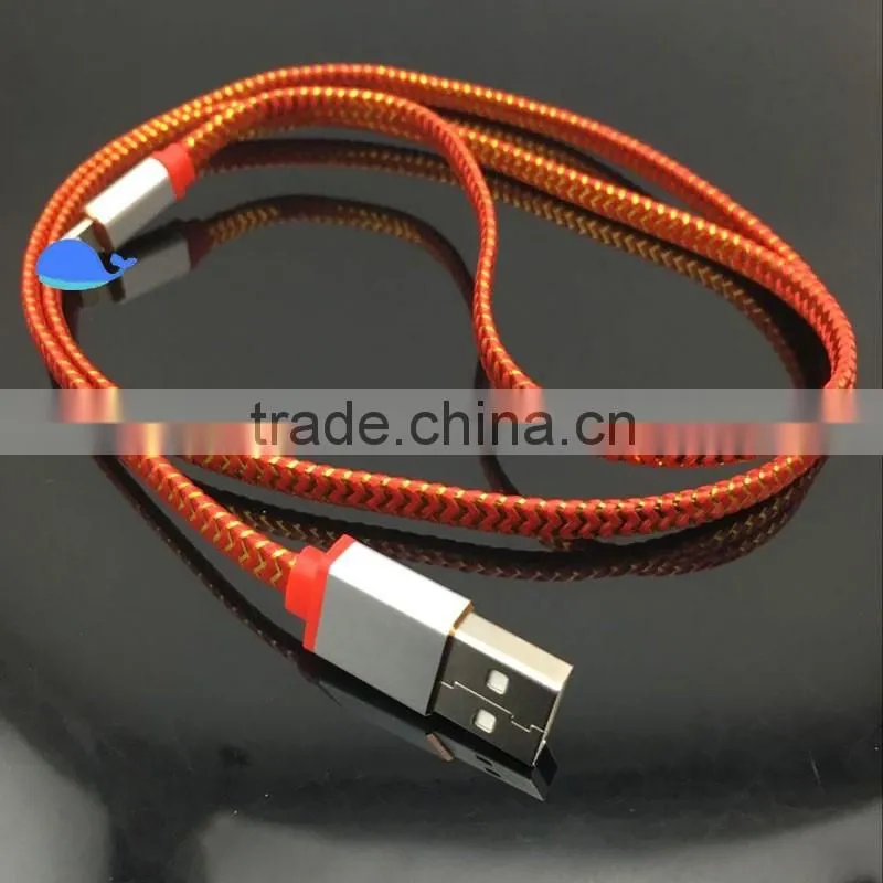 Newest 2016 colorful nylon braided usb cable 2 in 1 usb cable date line for iphone