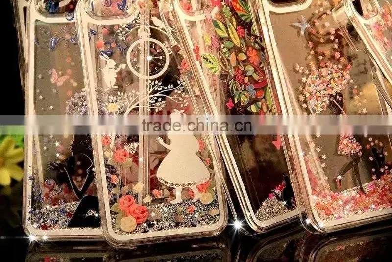 2016 new arrive beautiful pattern Mobile phone moving glitter flash light case for iphone